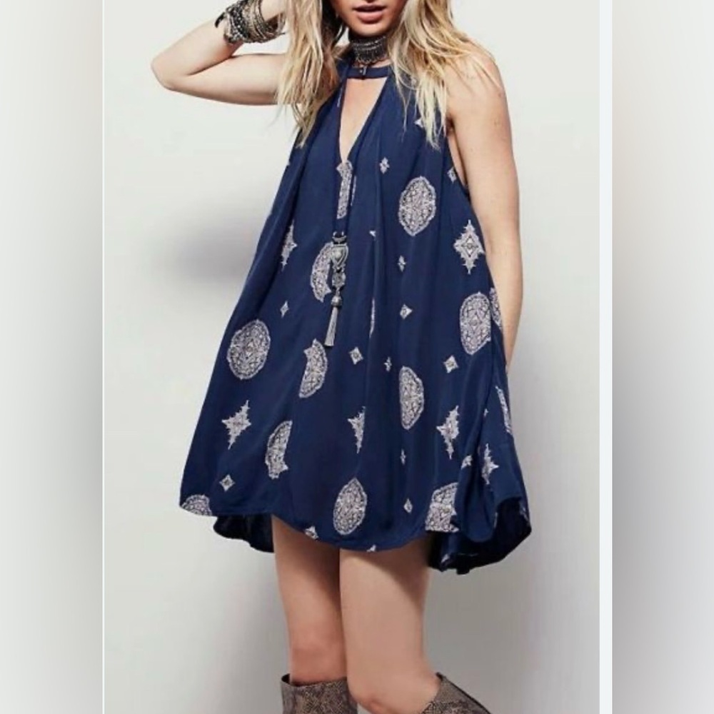Free People Tunic Dress Women Oversized Tree Swing Sleeveless Keyhole Medallion